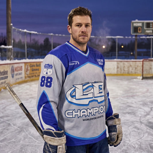 Champion Hockey Jersey – Blue & Grey Sublimated Ice Hockey Jersey