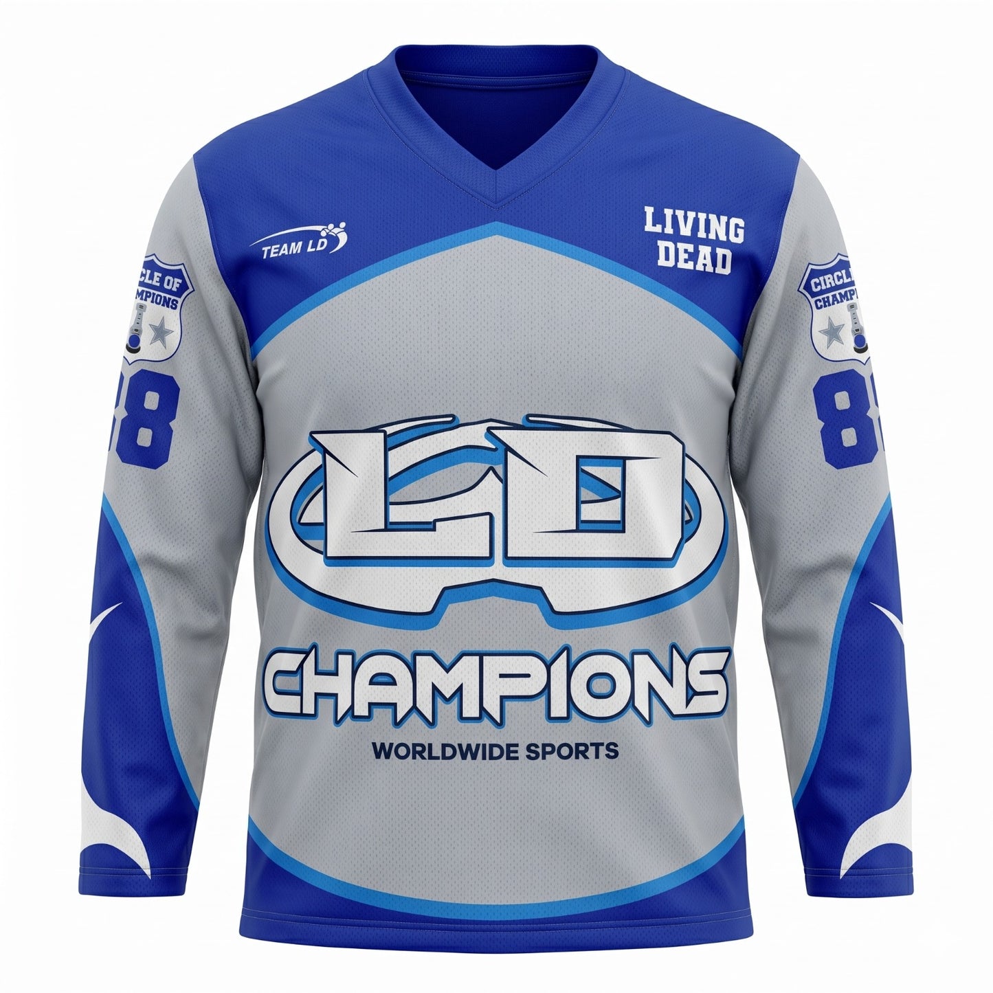 Champion Hockey Jersey – Blue & Grey Sublimated Ice Hockey Jersey
